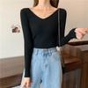 Женский осенне-зимний вязаный свитер, топы с v-образным вырезом, облегающий пуловер, облегающий однотонный пуловер с длинными рукавами, один размер