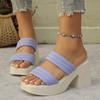 Модные женские тапочки Летние туфли с квадратным носком на толстом высоком каблуке Женская обувь Повседневные босоножки на толстой подошве Удобные тапочки Тапочки на высоком каблуке