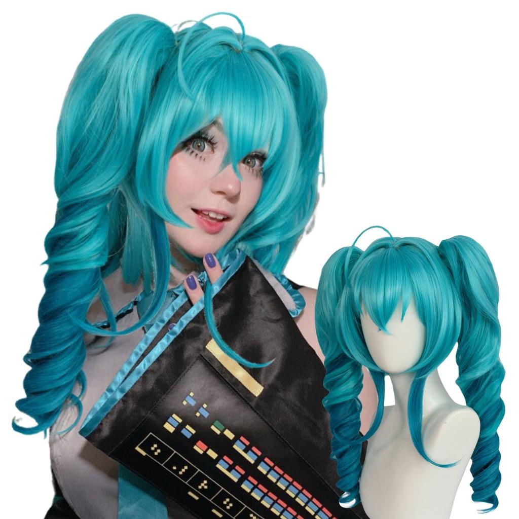 Синий градиентный парик из высококачественного синтетического волокна с двумя хвостиками, парик виртуального певца со спиральными хвостиками, парик для реалити-шоу