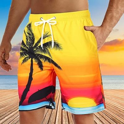 Мужской купальник-шорты Coconut Tree со средней талией, уличная одежда в гавайском стиле, в стиле бохо, повседневная, праздничная, с эластичной резинкой на талии, дизайнерская одежда