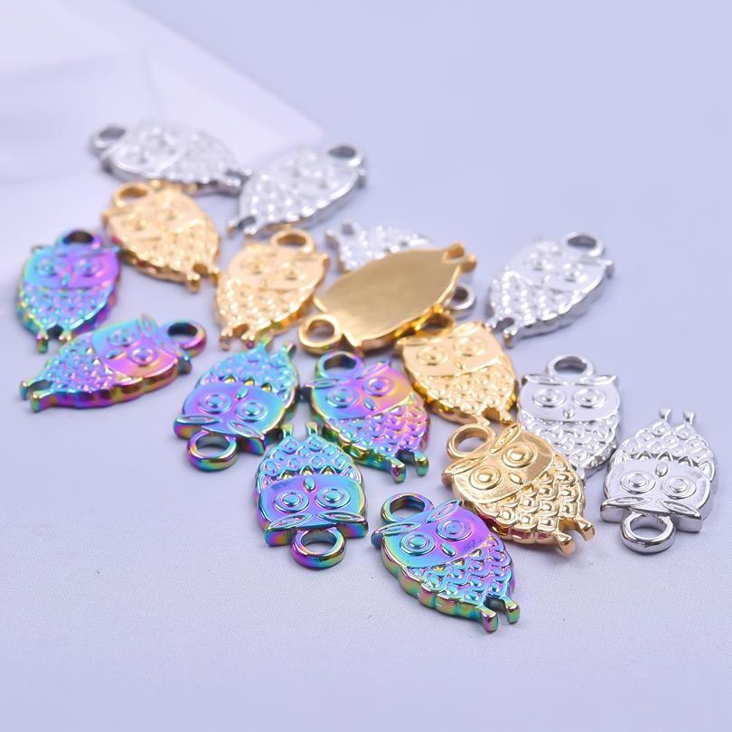 Kawaii Owl Pendant Rainbow/Gold/Silver Color Animal Charm Titanium Steel Charm For Jewelry Making Supplies DIY Necklace Material