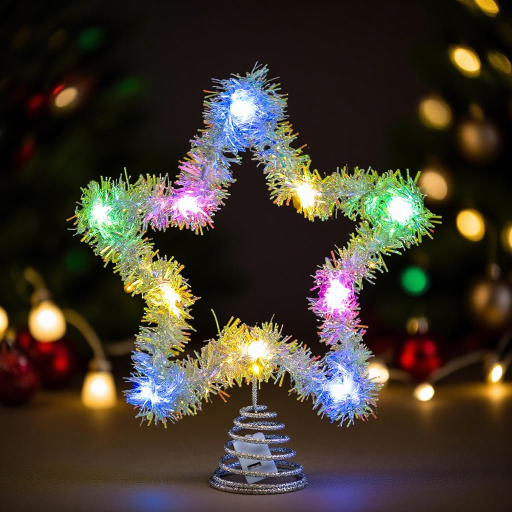 Sparkling Star Christmas Tree Top Decoration With Multi Colored Lights Pentagram Decoration Home Christmas Party Decoration
