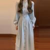 French Long-sleeved Dress 2024 New Early Autumn and Winter Tea Break Gentle Wind Temperament Waist Blue Shirt Long Skirt