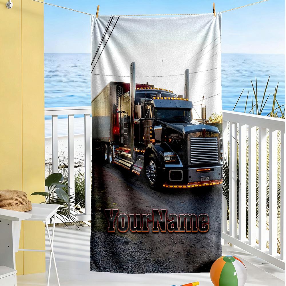 Kw Heavy Trucks Personalized Name Beach Towel Super Soft Microfiber Quickdry Fabric