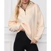 Women's Sweatshirt Stand Collar Solid Color Fashion Pocket Zipper Tops Casual Loose Fleece Ribbed Pullover