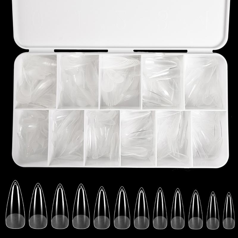 Средние миндалевидные гелевые типсы для ногтей 550 шт. Предварительно матированные прозрачные накладные ногти для профессионального и начинающего использования