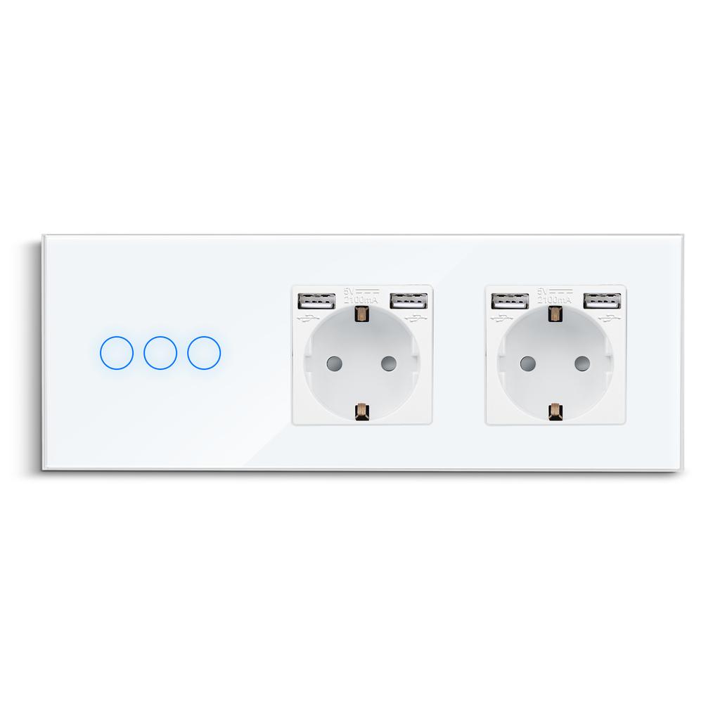 Смарт-сенсорные выключатели Tuya плюс USB-разъемы, вилка типа C, стандарт ЕС, Smart Life, Google Home, управление приложением Alexa