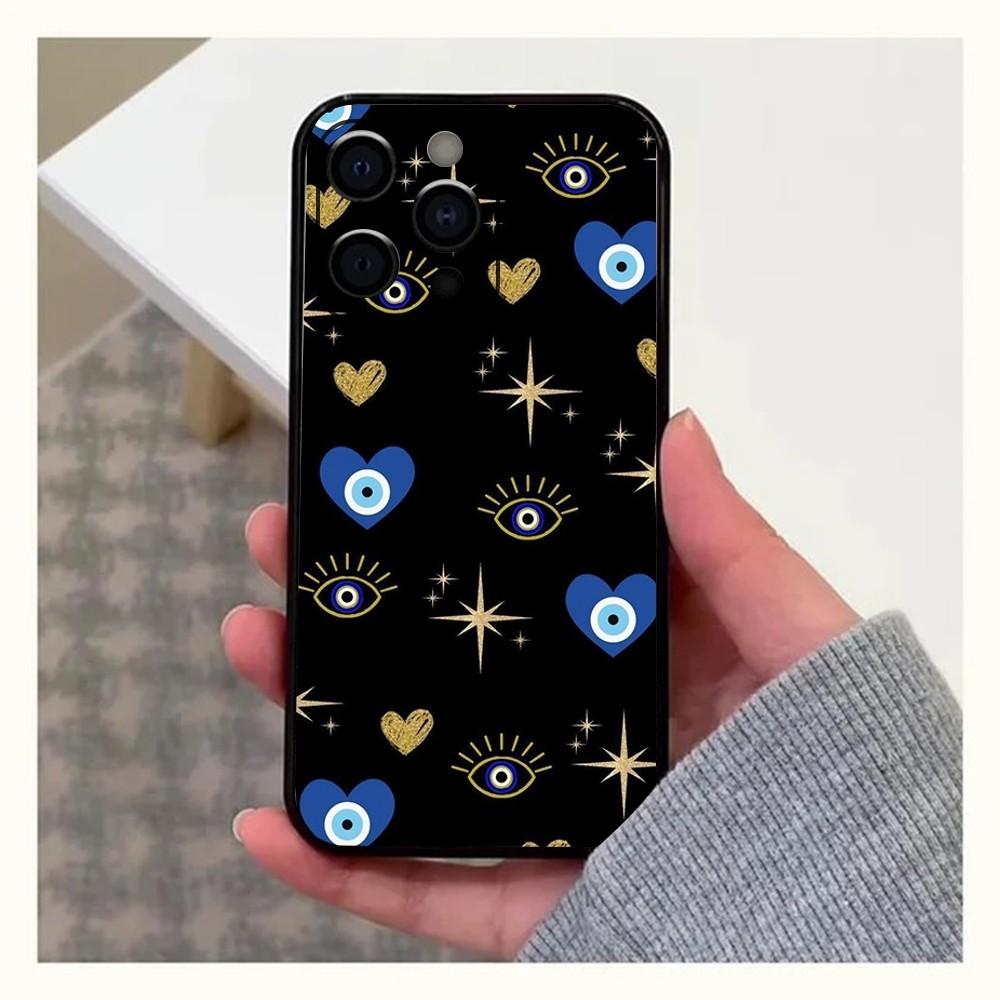 Счастливый Синий Глаз Зла Чехол для Телефона для Apple iPhone 15,14,13,12,11,Pro,X,XS,Max,XR,Plus,Mini Мягкий Черный Чехол