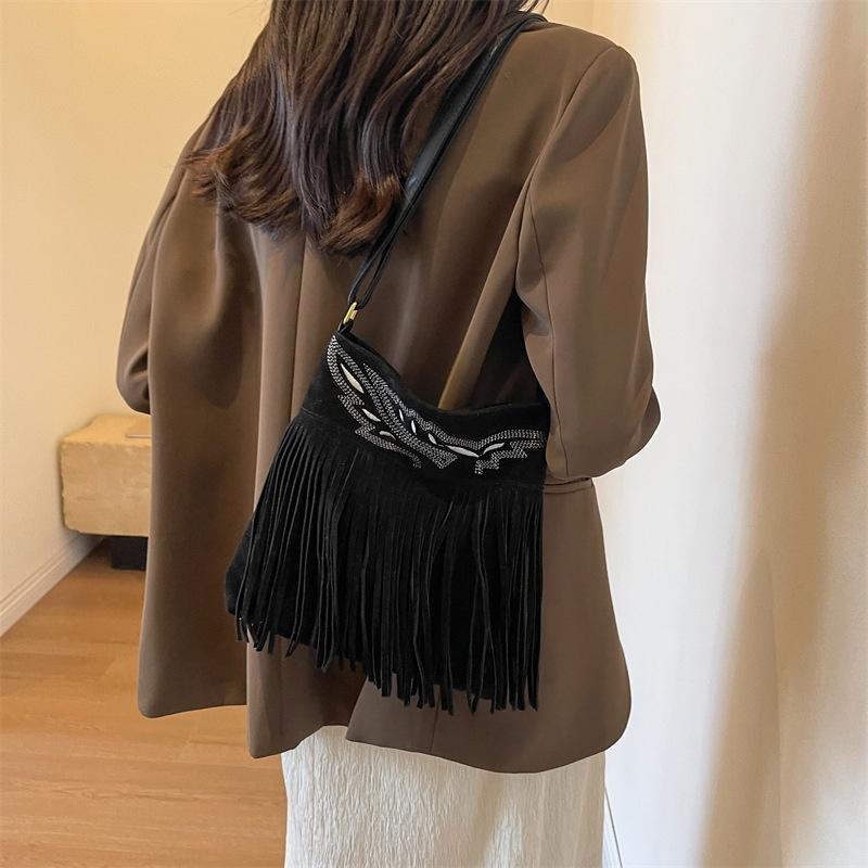 IELGY Модная матовая сумка-ведро с бахромой, сумка-мессенджер с текстурой плеча tide