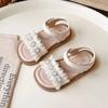 Little Girl Sandal Sweet Lace Pleated Kid Summer Princess Flat Sandals Fashion Pearl Children Causal Wedding Party Dress Sandals