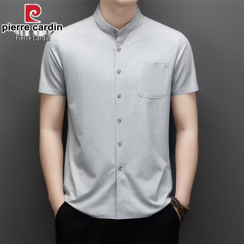 Pierre Cardin Мужская рубашка с коротким рукавом из смесовой шелковой ткани в стиле business casual