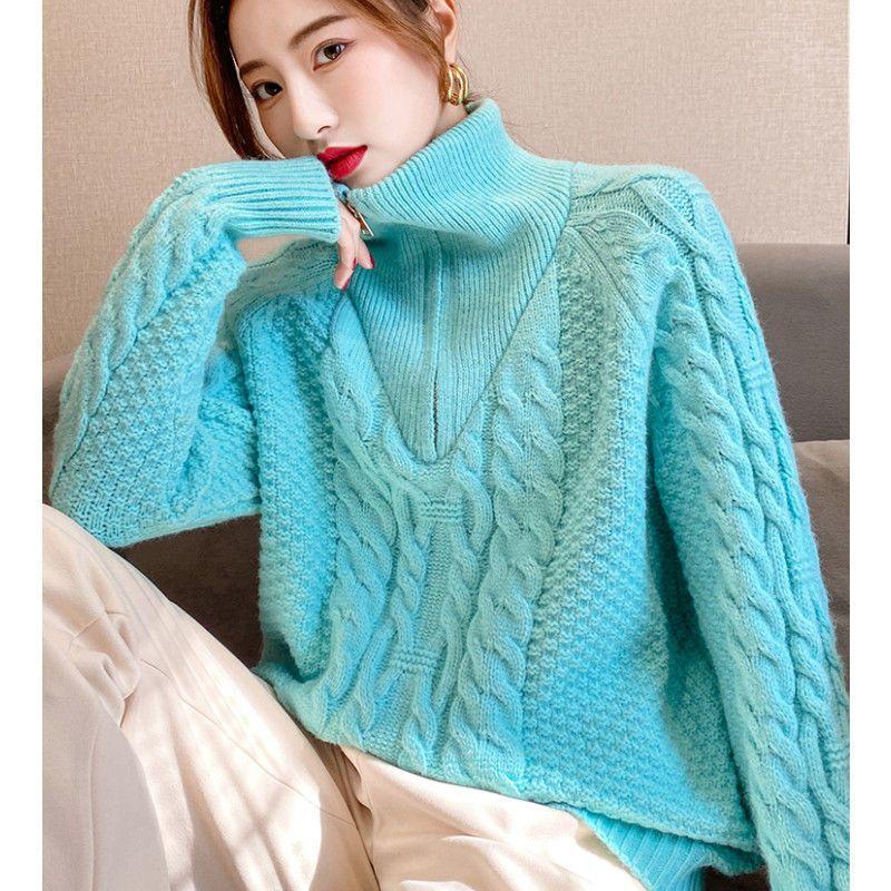 Winter Zipper Thickened Turtleneck Sweater Women Wear Loose Korean Slouchy Fashion Versatile Knitwear