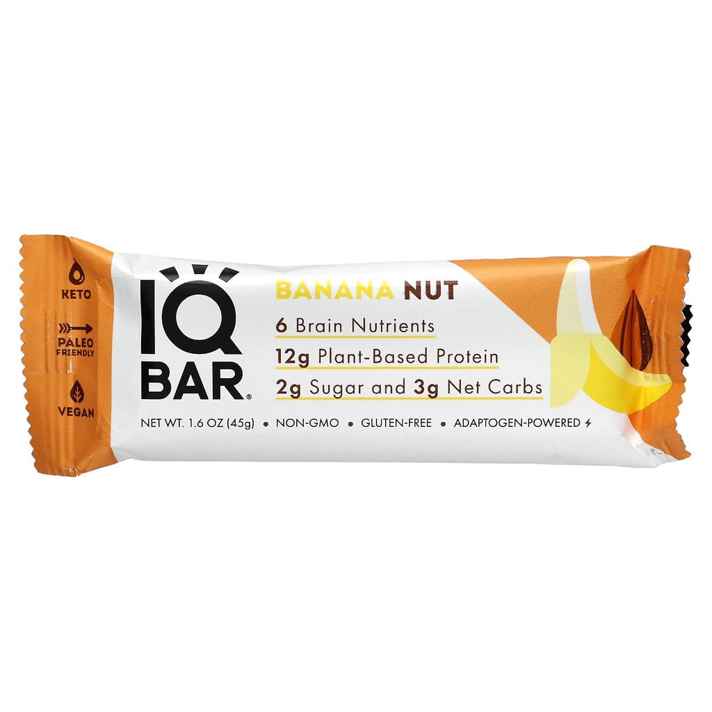IQBAR Plant Protein Bar, Banana Nut, 12 Bars, 45 G (1.6 Oz) Each