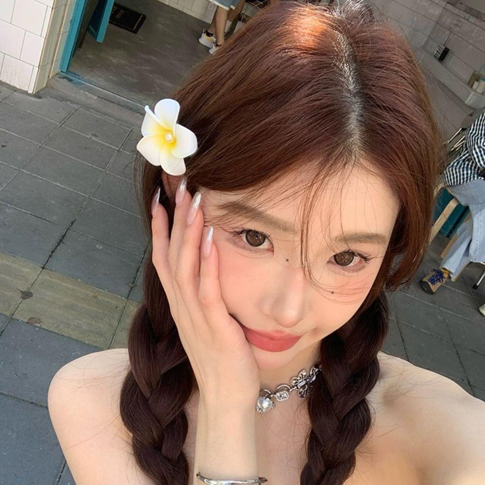 Frangipani Flower Hair Clip Plastic Girls Duckbill Clip Sweet Gradient Flower Hairpins Streetwear