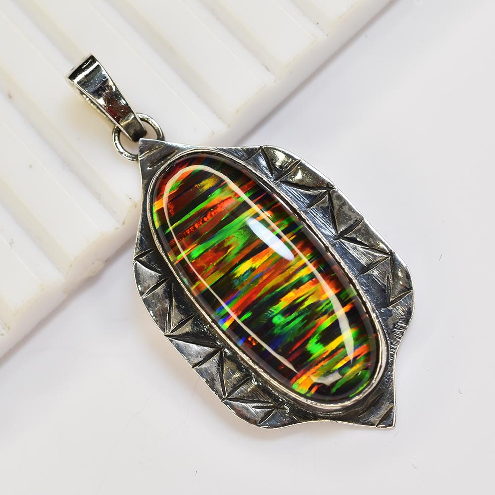Natural Opal Pendant 43 ct 925 Sterling Silver Oval Cut October Birthstone for Gem Collections