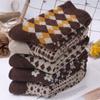5 Pairs Autumn And Winter Thickened Diamond Curry Mid-Calf Socks Warm Women's Socks Stacked Socks Wholesale Wool Socks Diamond Retro Terry Socks