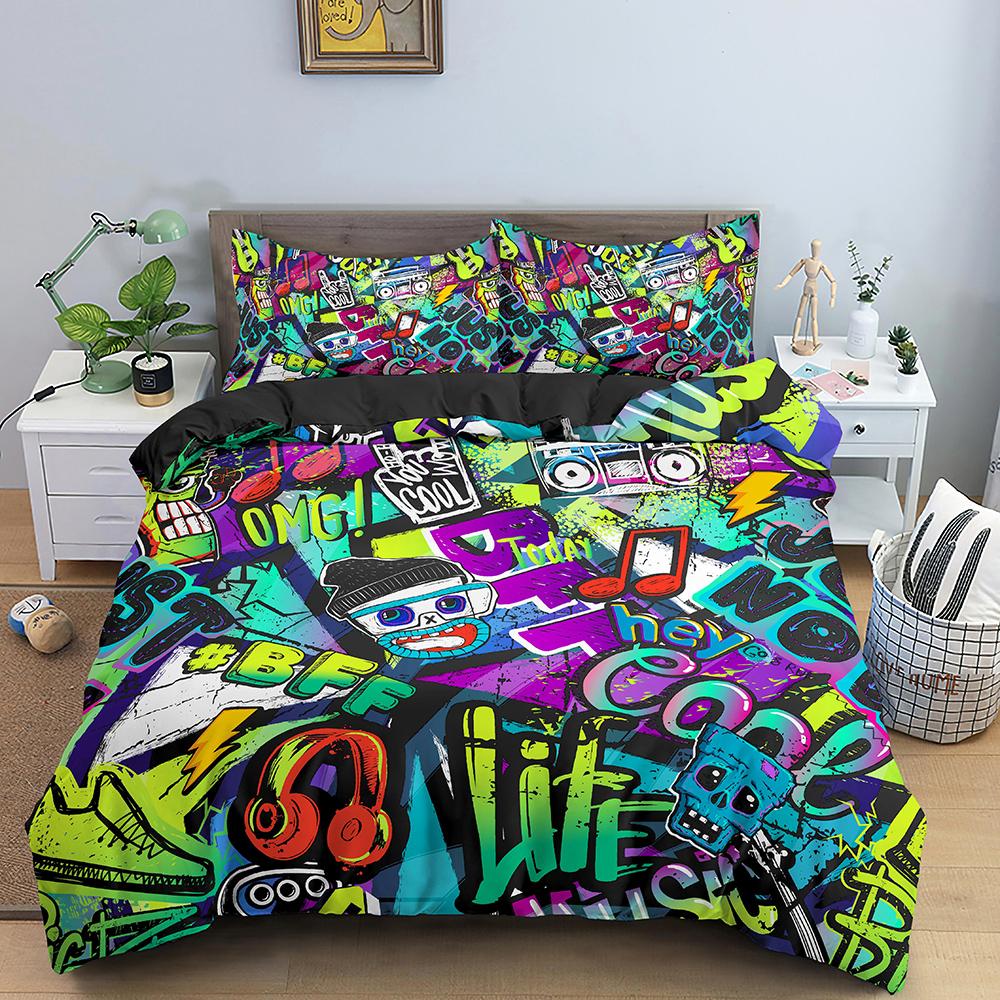 Комплект постельного белья с граффити, пододеяльник с рисунком для подростков и взрослых, хип-хоп, хиппи, покрывало для стены, урбанистическое уличное искусство, полиэстеровое одеяло, покрывало