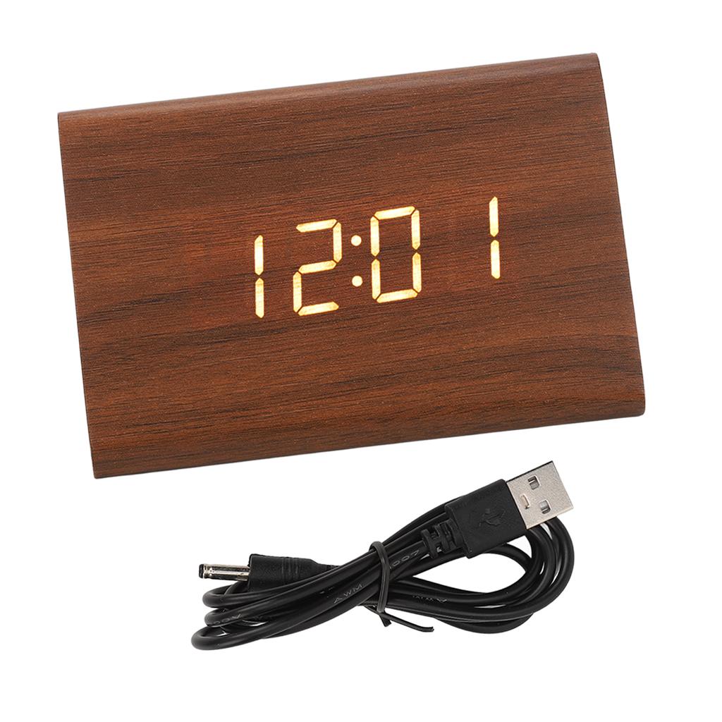 Wood Digital Alarm Clock Triangle Modern Simple Design Portable Wooden LED Clock for Home Office Travel