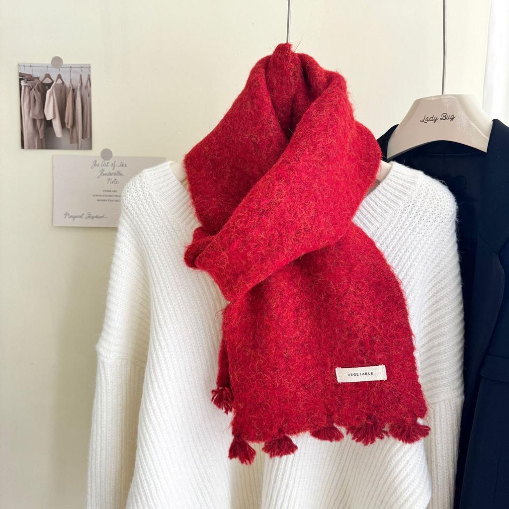 Модный шерстяной вязаный шарф Осень Зима Теплый Простой Защищающий от холода Шарф-накидка Для студентов Однотонный Универсальный Утепленный Шарф