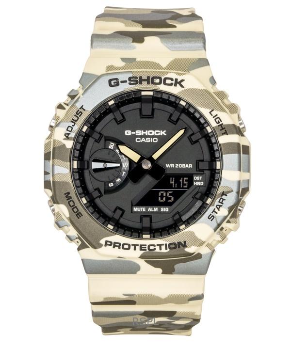 Casio G-Shock Аналогово-цифровые Камуфляж Ремешок из био-смолы Черный циферблат Кварцевые GA-2100CM-5A Мужские часы 200M