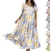 Women Casual Loose Bohemian Floral Dress Short Sleeve Long Maxi Summer Beach Swing Dress