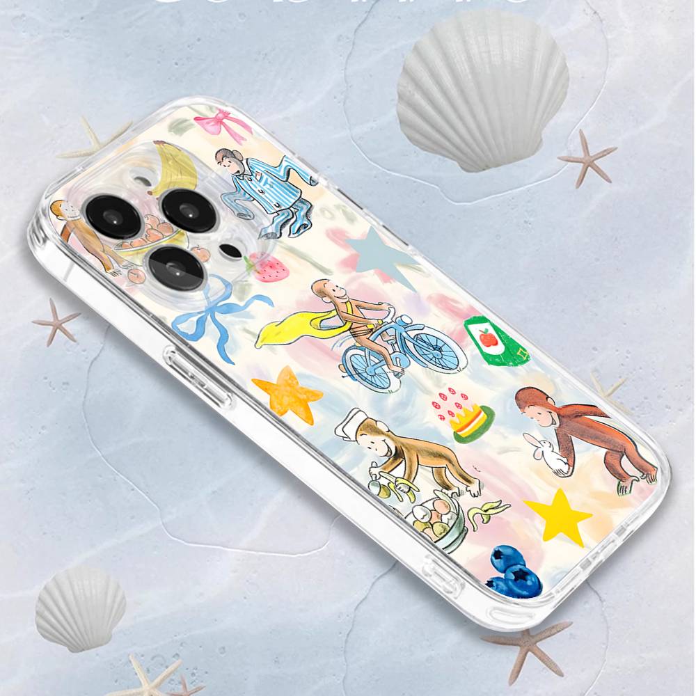 Mokey C-Curious G-George Phone Case For iPhone 16,15,14,13,12,11 Pro,Max,Plus,X,XS,XR,SE4,E Mini Transparent Soft Cover