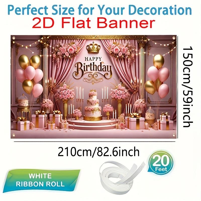 1 pair, 2Dflat, pink and gold themed birthday backdrop banner, suitable for birthday celebration photo backgrounds, wsj
