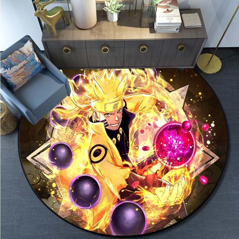 Круглый коврик с рисунком Наруто из мультфильма «Наруто» для гостиной, спальни, нескользящий напольный коврик