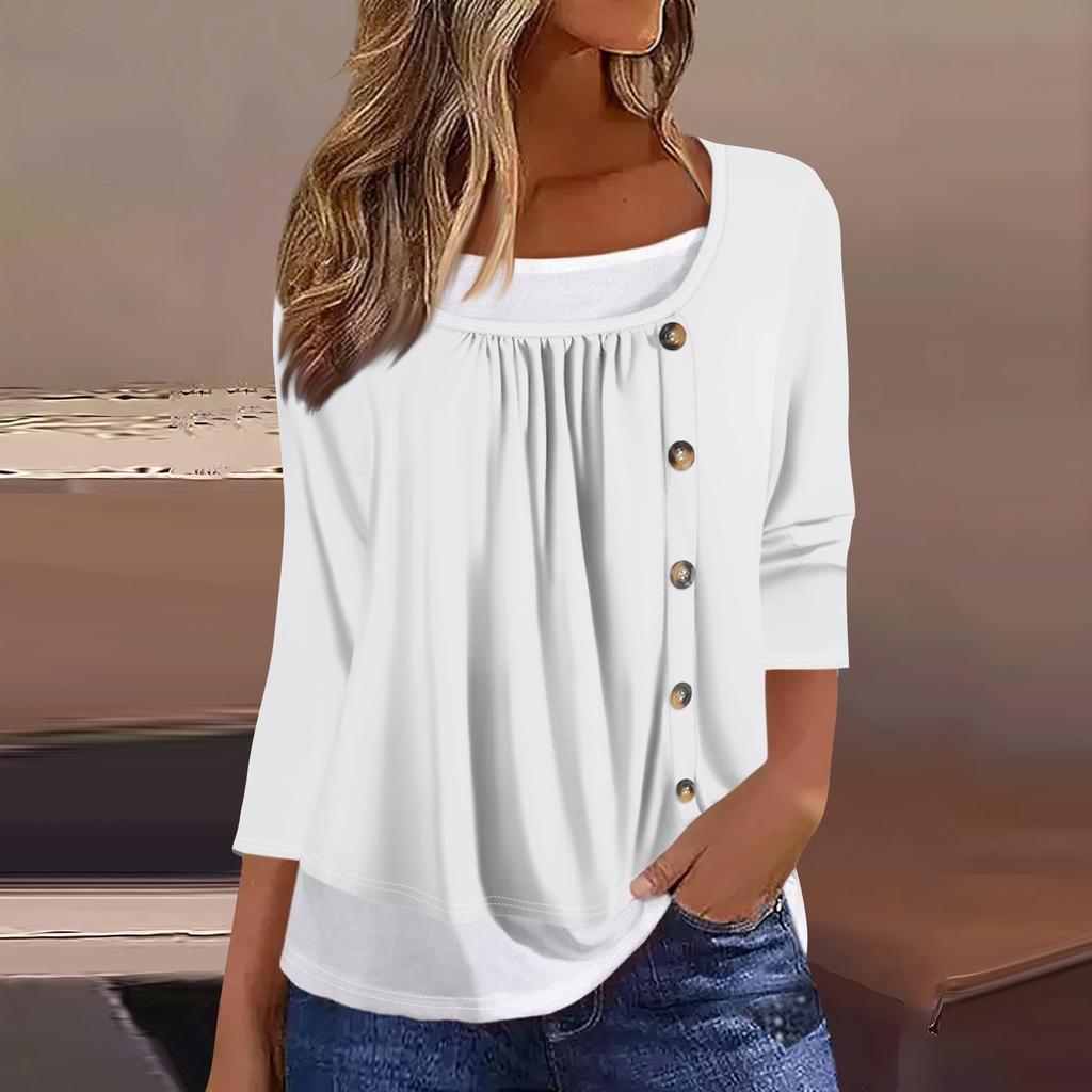 Женская футболка Футболка с принтом Рукав 3/4 Искусственные двойки Повседневные Выходные Мода Базовый Обычный Топ