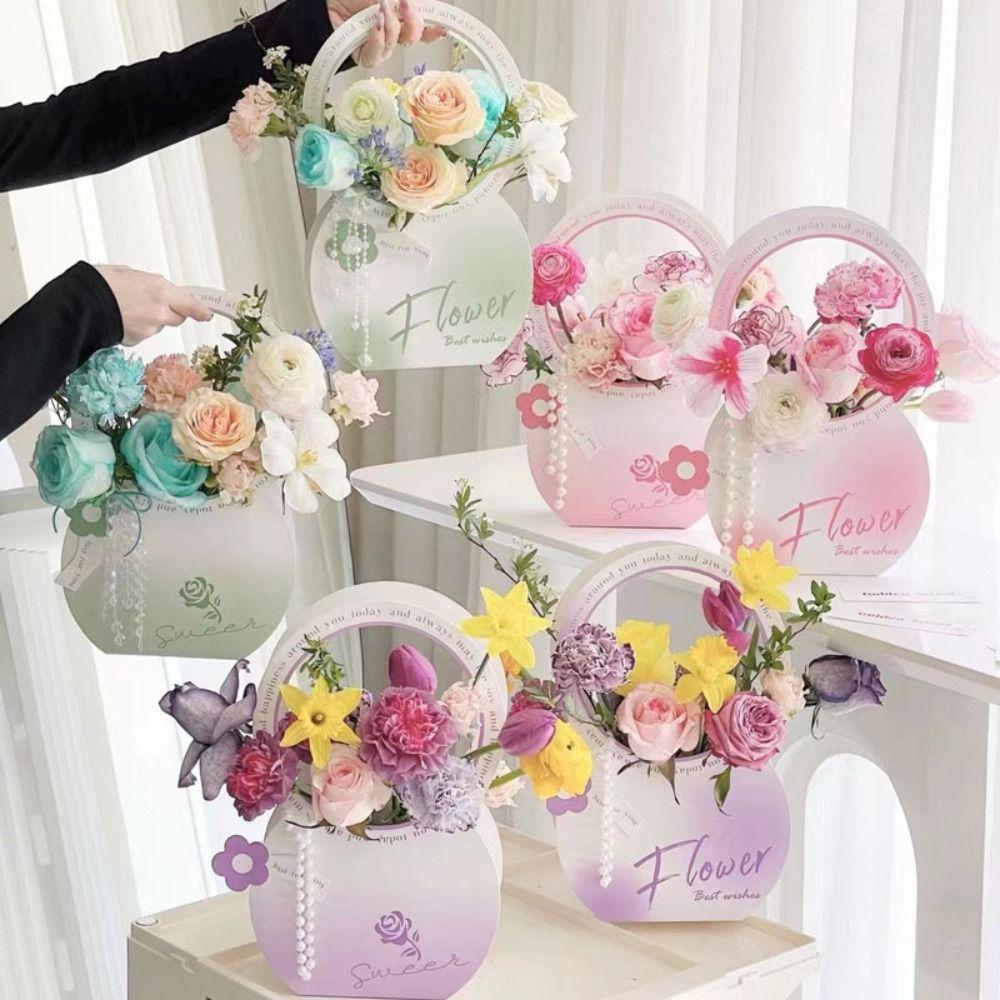 2pcs Foldable Handheld Flower Box Paper Gift Packaging Boxes Flower Arrangement Box  Room Decor