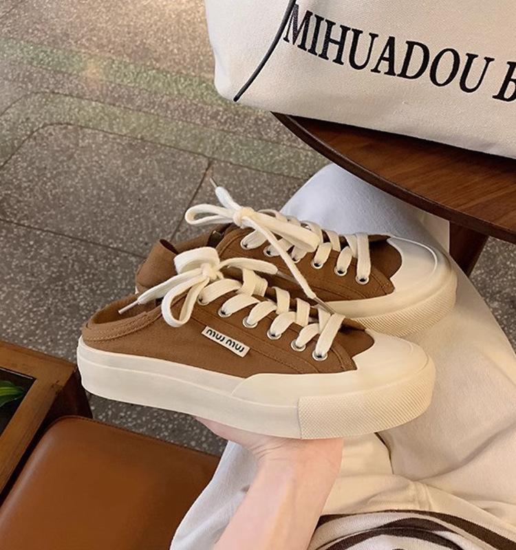 Виноградная мать studiolee 2025 новые летние парусиновые туфли с маленьким круглым носком, на который можно наступить, на шнуровке, низкий верх, повседневный стиль
