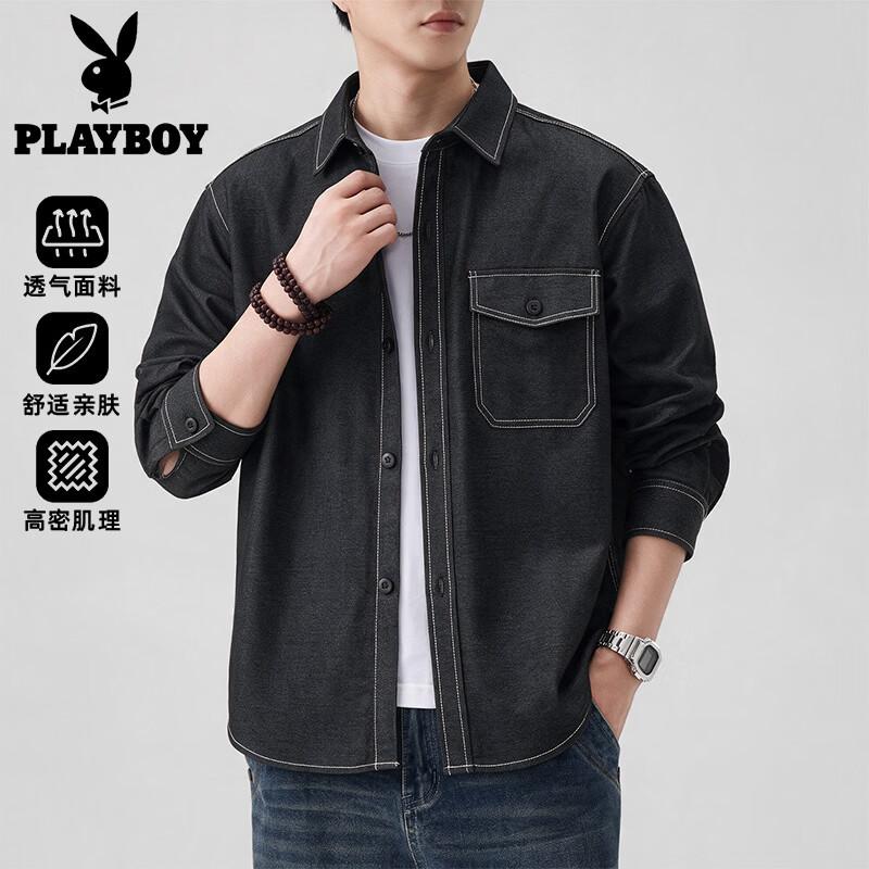 PLAYBOY Men's Casual Loose-Fit Long-Sleeve Shirt Jacket