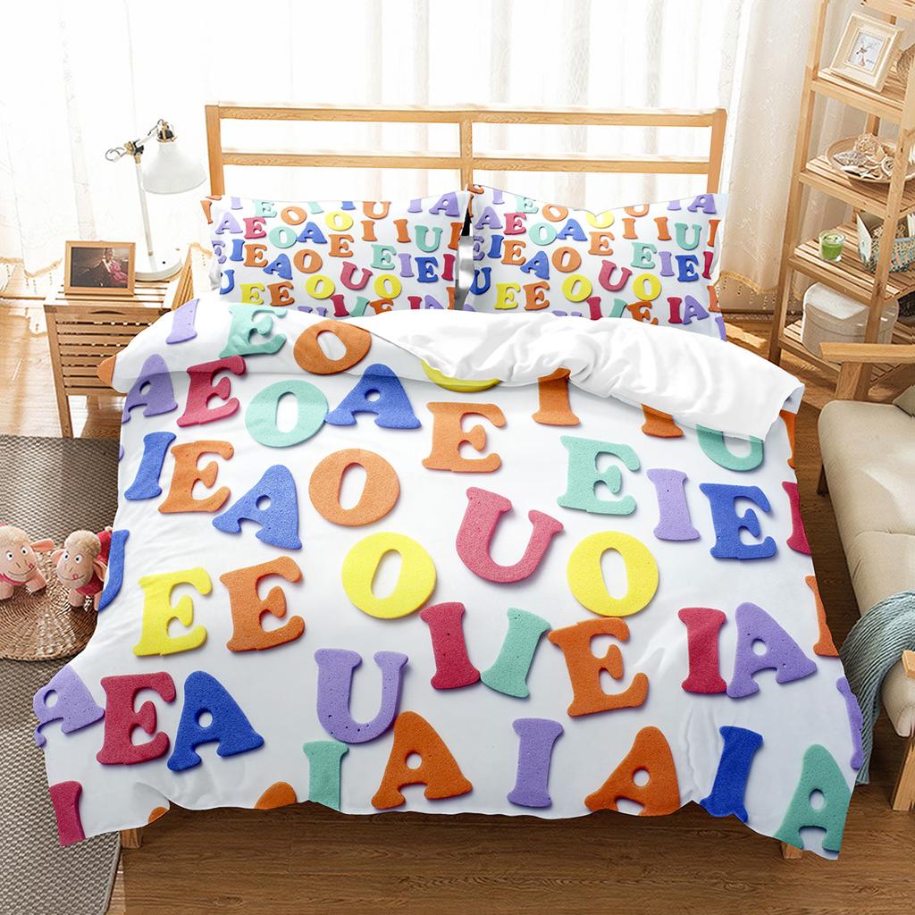 Alphabet Duvet Cover Set Colourful Letter Pattern Polyester Comforter Cover King Queen Full Size for Kids Boys Girls Bedding Set