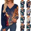 Women's Casual Fashion Christmas Snowflake Long Sleeve Cuffs Button-Down Shirt V Neck Casual Loose Tee Autumn Clothing
