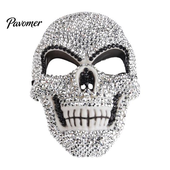 Luxury Rhinestone Costume Mask Full Halloween Mask, Sparkling Skull And Cat Face Carnival Adjustable Elastic Straps for Theme Dances Decorative Party