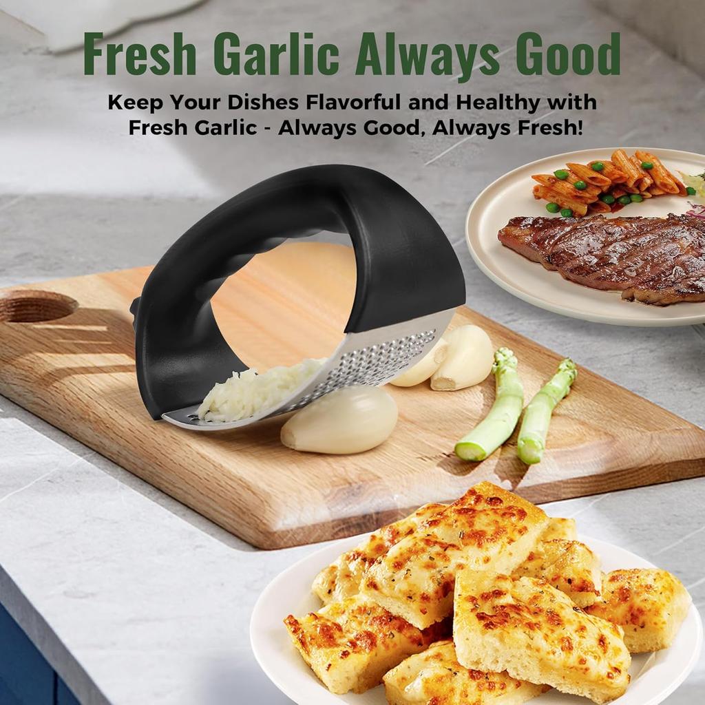 Чеснокодавилка Рокер из нержавеющей стали Измельчитель чеснока Пресс для чеснока Инструмент для легкого выдавливания с овощечисткой и щеточкой для чистки для измельчения