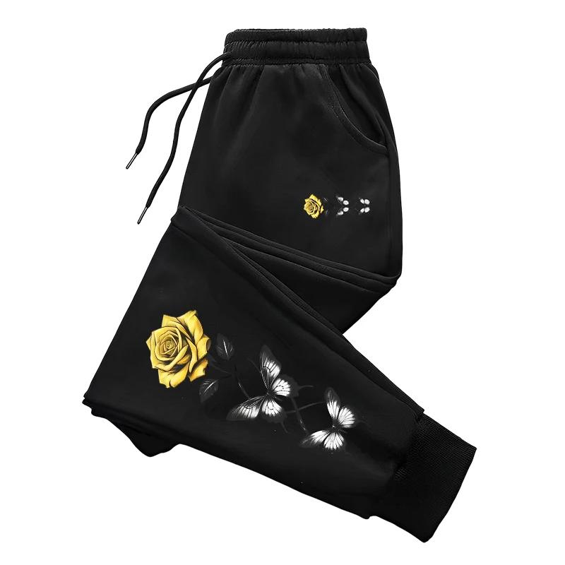 Женские спортивные штаны с цветочным принтом, городская мода, на кулиске, свободные штаны-джоггеры, женские домашние, для улицы, спортивные, удобные брюки