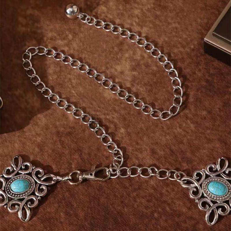 Chinese Traditional Knot Waist Chain With Metal Carving Turquoise For Occasions