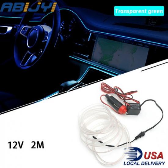 2m EL Wire Neon Ice Blue Light For Car Interior LED Atmosphere Strip Decor 12V