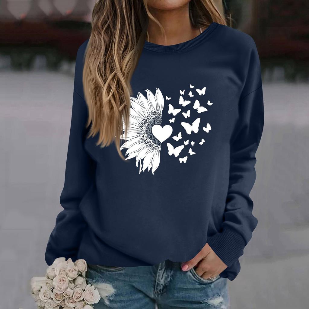 Женская модная повседневная толстовка с длинным рукавом и круглым вырезом с принтом