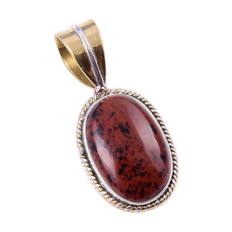 Натуральный обсидиан красного дерева 925 пробы, одноцветное серебро, двухцветный кулон 1,25 дюйма b1o61