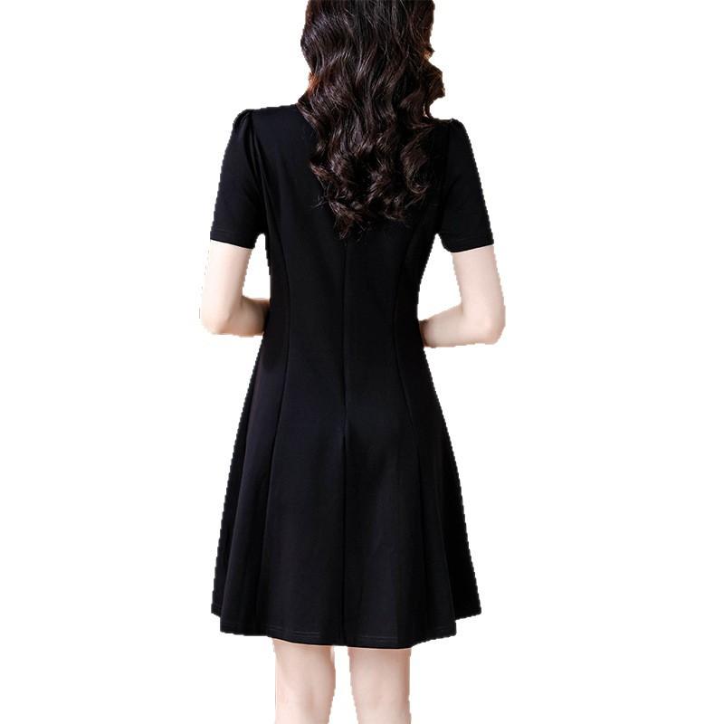 Summer New Slim New Chinese Buckle Small Black Dress Slim Elastic Meat Cover Dress