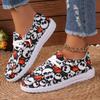 Fashion 2024 Loafers Women's Halloween Pumpkin Skull Graphic Print Lace-up Slip-On Flat Shoes Canvas