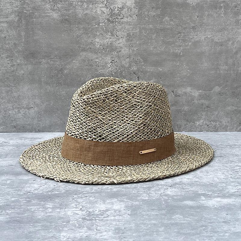 French retro sunshade salty hollow flat-brimmed Panama hat women's summer seaside photo vacation travel top hat