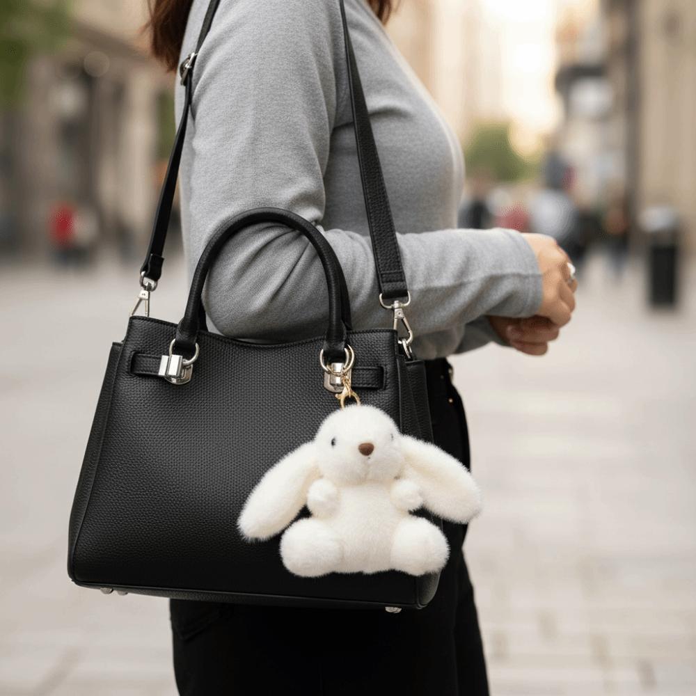 Fluffy Soft Rabbit Plush Pendant Metal Ring Rabbit Plush Key Ring Rabbit Fur Keychains Women Girls