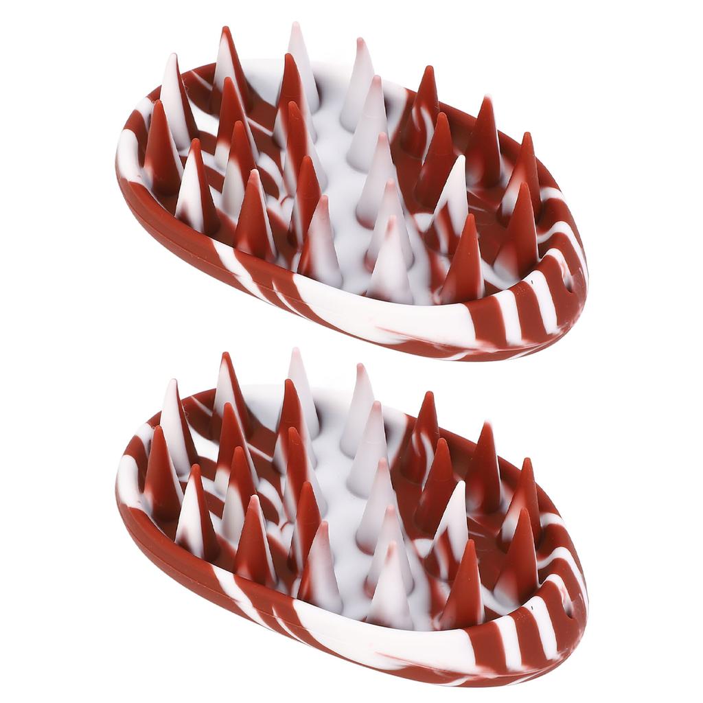 2pcs Brown White Scalp Scrubber Oval Shape Elastic Wide Long Teeth Scalp Exfoliator Shampoo Brush