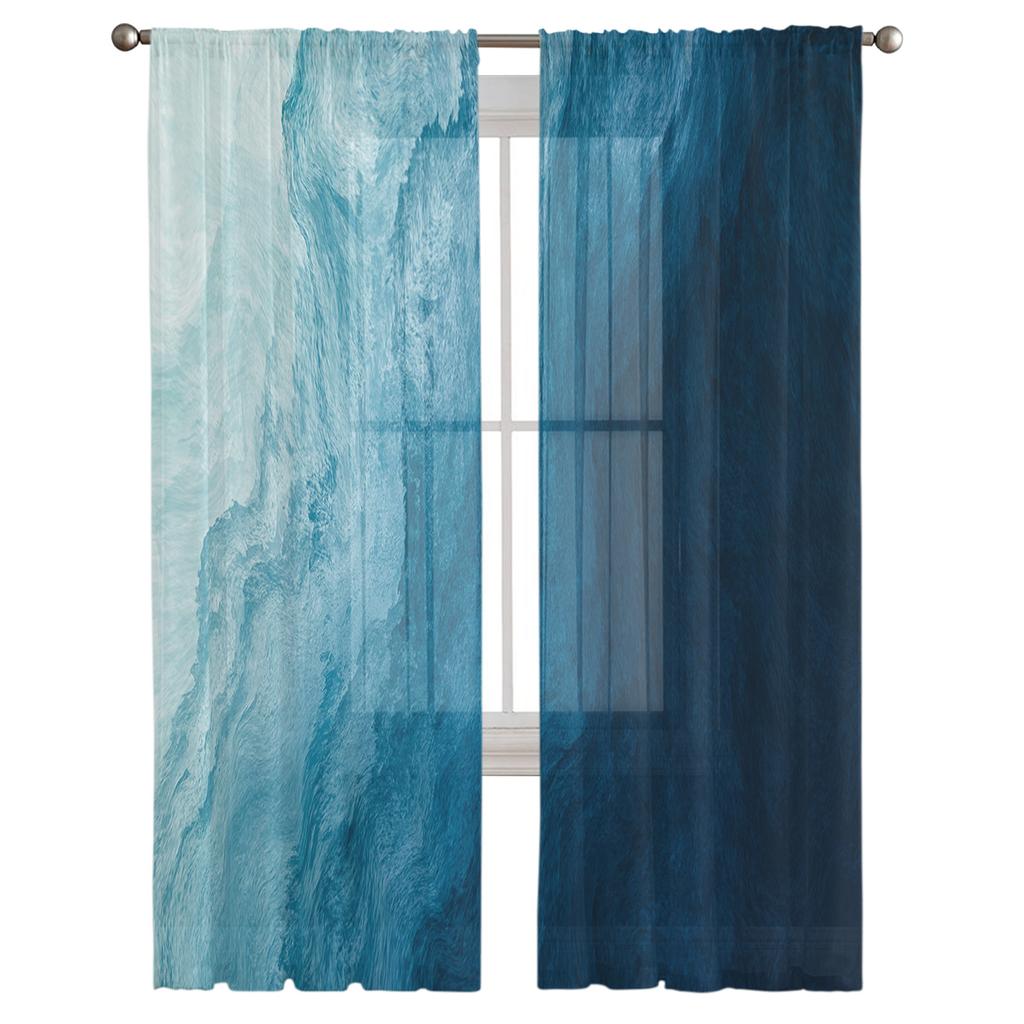 Ocean Beach Gradient Waves Sheer Curtains Modern Gauze Curtain for Living Room Bedroom Voile Yarn Curtains