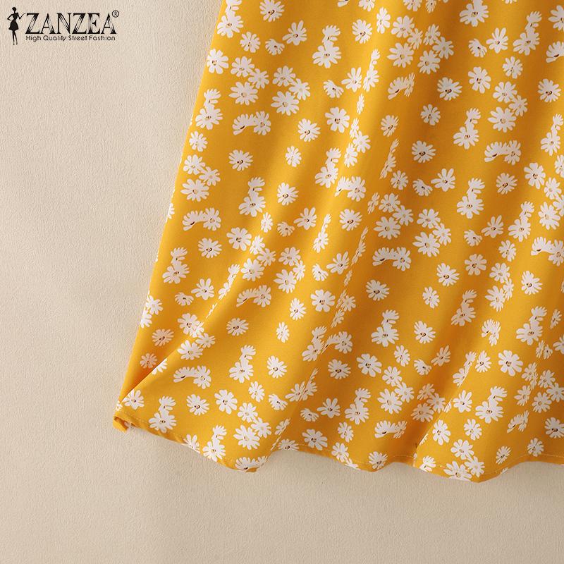 ZANZEA Женское повседневное платье с квадратным воротником и коротким рукавом с цветочным принтом