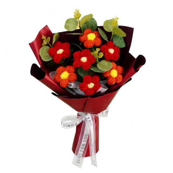 Искусственные цветы Ручной работы Вязаный крючком букет цветов Мягкая хлопковая пряжа Не требует ухода Гибкие стебли Искусственный цветок День святого Валентина Свадебное украшение