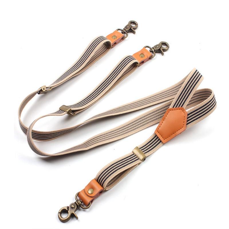 Винтажные коричневые полосатые бронзовые подтяжки с 3 крючками, ПУ кожаное звено, премиальная пряжка, гибкие мужские и женские подтяжки